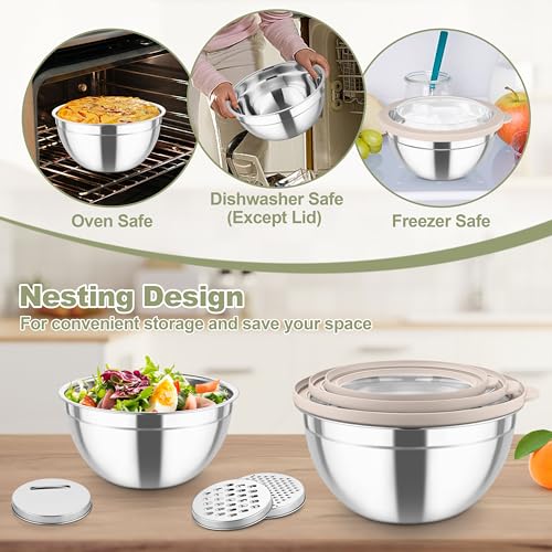 Mixing Bowls Stainless Steel Salad Serving Bowl with Clear Lids (5 Count)