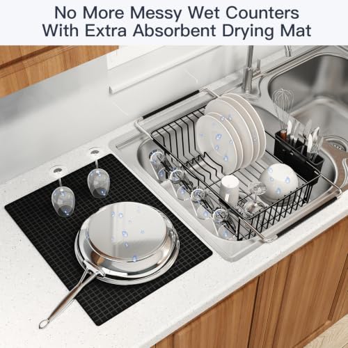 Expandable Dish Drying Rack Over Sink with Extra Drying Mat