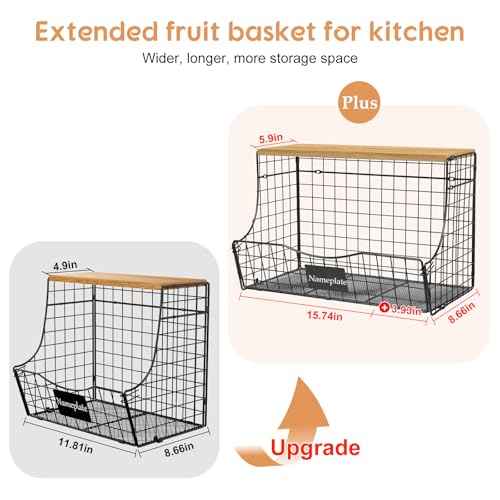 3 Pack Extra Large Fruit Basket for Kitchen with Wood Lid Nameplate (3 Count)