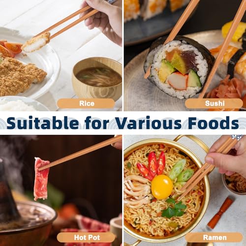 5 Pairs Natural Bamboo Chopsticks Reusable Classic Japanese Style Chop Sticks Gift Sets (5 Count)
