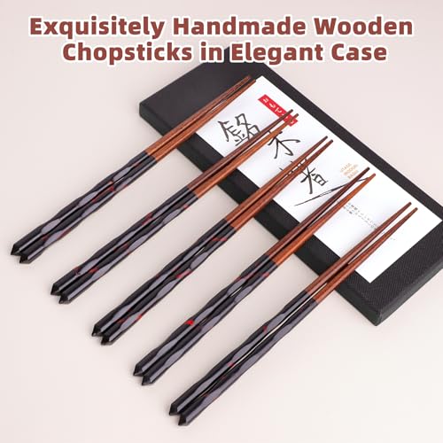 5 Pairs Hardwood Chopsticks Reusable Japanese Style Natural Wood Chop Stick Hand