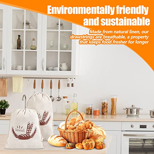 20 Pcs Linen Bread Bag for Homemade Bread Reusable 2 Sizes 10" x 12" and 11" x 17" Unbleached Container Drawstring Natural Bags Storage for Food Baking Kitchen Sandwich Bakery Picnic Wedding (20 Count)