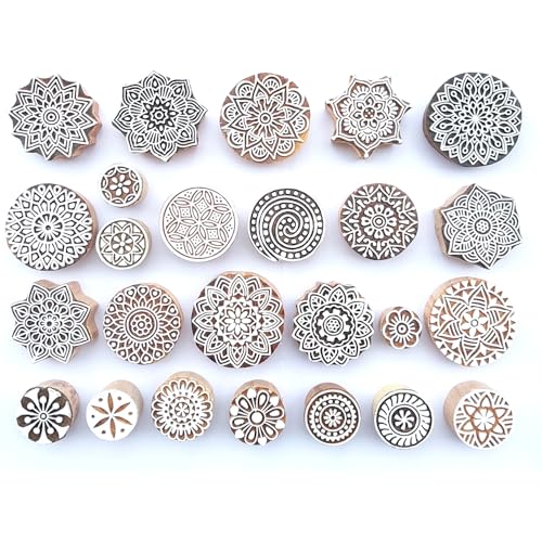 Round Mandala Wooden Block Printing Stamps (25 Count)