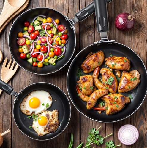 Nonstick Frying Pan Set 3 Piece 8 9.5 11 Inch PFOA Free Grey (3 Count)