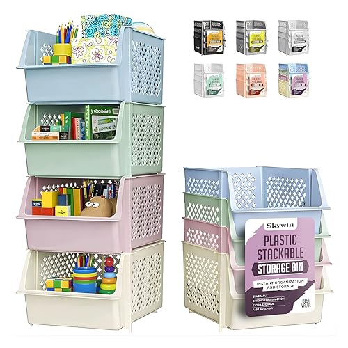 Stackable Storage Bins Open Front for Pantry Storage (4 Count)