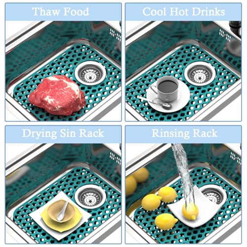 2 Pack Silicone Sink Protector Mat for Kitchen Sink Rear Drian Green