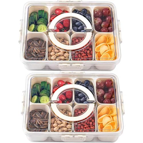 2Pcs Snackle Box Snack Containers with Lid Divided Serving Tray with Handle (2 Count)
