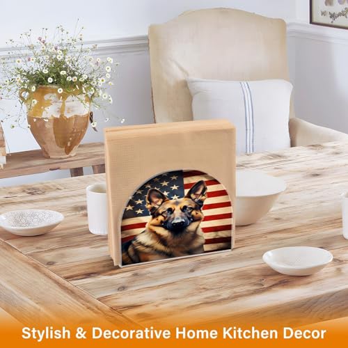 Dog German Shepherd American Flag Napkin Holder for Table Paper Napkins Holder Acrylic Tissue Dispenser Kitchen Dining Room Bathroom Party Car Decor