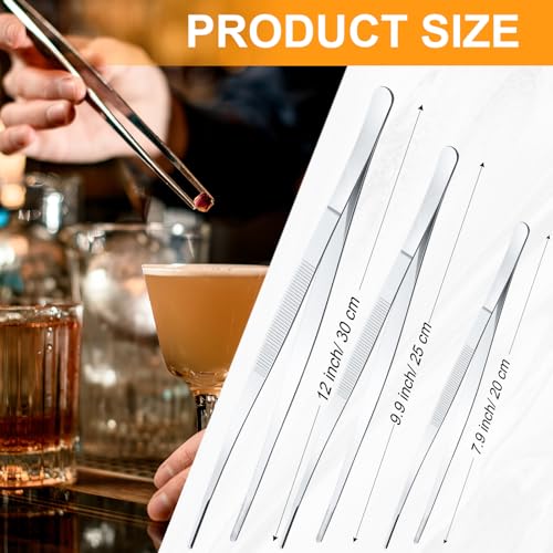 4 Packs 12 Inch Bar Tweezers Silver Cooking Tongs