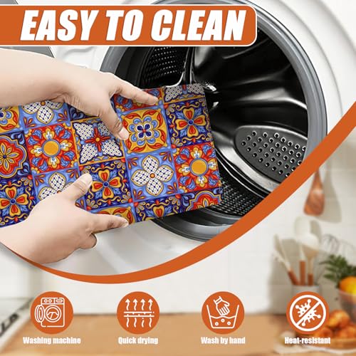 Talavera Mexican Tiles Dish Drying Mat for Kitchen Counter Microfiber Absorbent Dish Kitchen Drying Mat Draining Reusable Washable for Dishes