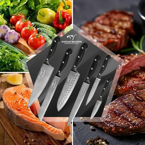 9 Piece Japanese Damascus Kitchen Knife Set with Block (9 Count)