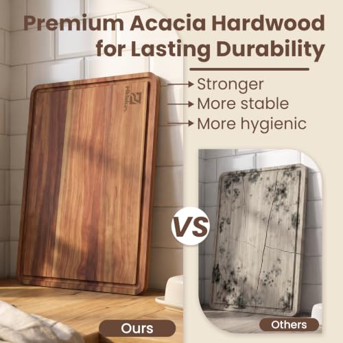 Large Acacia Wood Cutting Board Set for Kitchen with Storage Stand (7 Count)