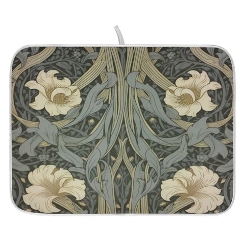 William Morris Flowers Print Dish Drying Mat for Kitchen Counter Absorbent Microfiber Small Drying Pad Dish Mats for Kitchen Countertops 16 x 18 Inch