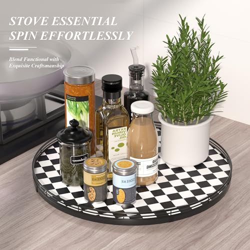 18 Inch Black and White Checkerboard Lazy Susan Decorative Tray