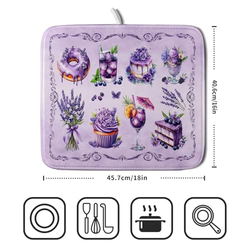 Purple Dish Drying Mats for Kitchen Counter Washable Drying Pad Absorbent Coffee Mat