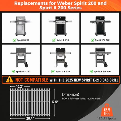 9.5MM 17.5" Grill Grates for Weber Spirit 200 & GS4 Spirit II E210 Grills