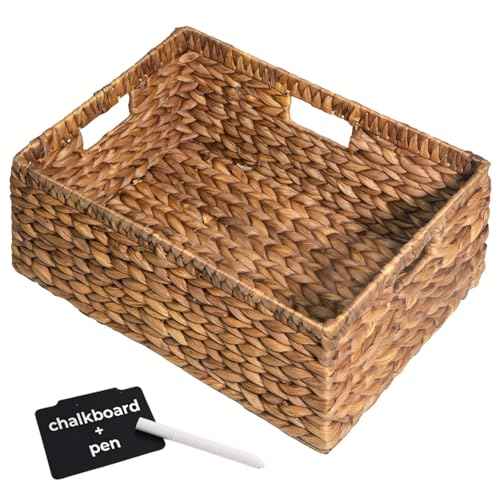 KOKODO Pack 1 COLORED Large Rectangular Water Hyacinth Wicker Storage Basket with Handles and Built
