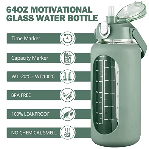 64oz Glass Water Bottles with Straw