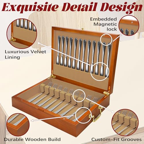 Silverware Storage Box Solid Wood with Lid