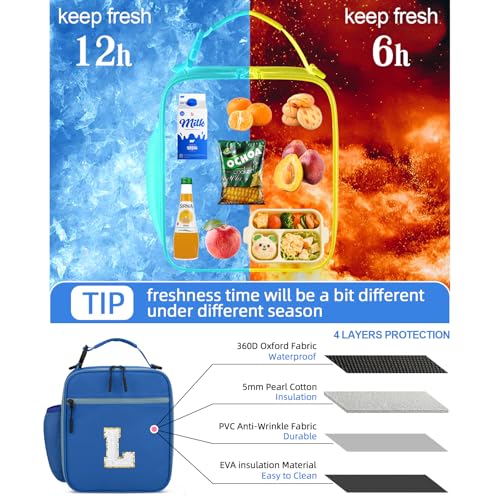 Lunch Box Kids Large Initial Insulated Lunch Bag for Girls