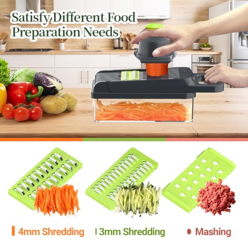 15-in-1 Vegetable Chopper 10 Blades, Veggie Cutter with Handle, Green/Grey