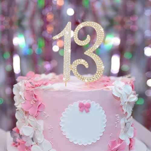 13th Birthday Cake Topper Gold Number 13 Cake Decorations for Birthday Party Anniversary Decoration