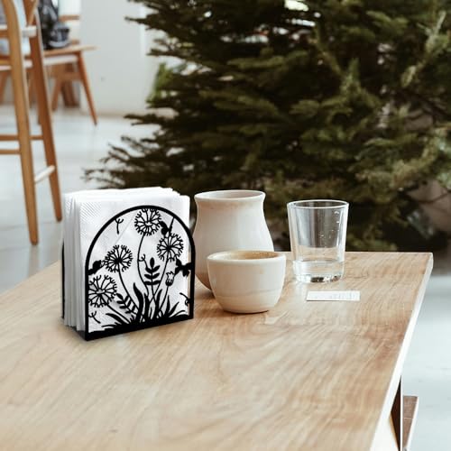 Dandelion Decorative Black Metal Napkin Holder for Table