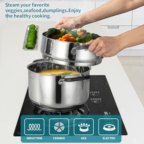 6 Quart Stainless Steel Stock Pot with Steamer