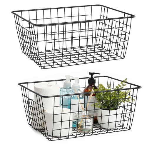 Metal Black Large Wire Basket Food Storage Organizer (2 Count)