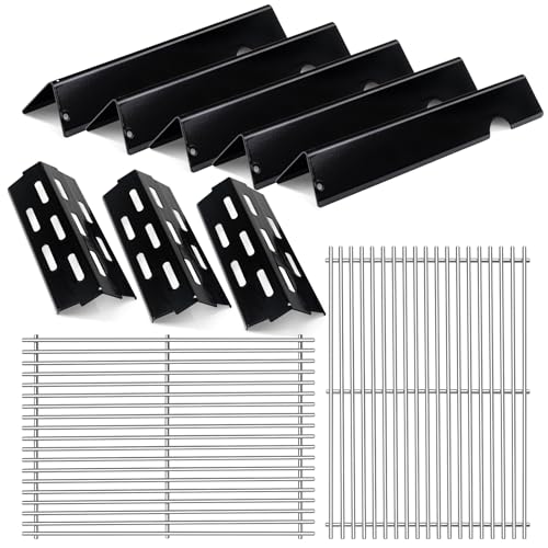 Porcelain Enameled Grill Flavorizer Bar Heat Plates with 2 Pack Stainless Steel Cooking Grates Grill Replacement Parts for Weber Genesis II 300 Series E