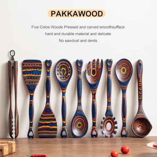 9 Piece Rainbow Heart Pakkawood Utensils Set (9 Count)