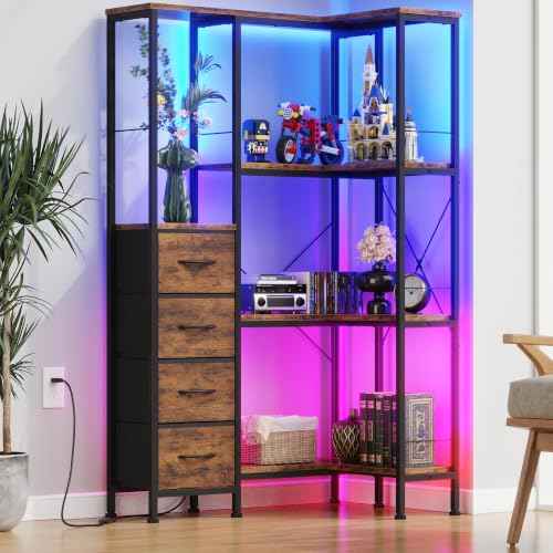 4 Tier Corner Bookshelf with LED Light Strips