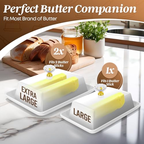 Large Ceramic Butter Dish with Lid & Crystal Handle
