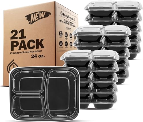 Meal Prep Containers [21 Pack] 3 Compartment with Lids (21 Count)