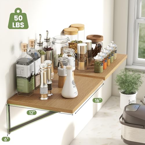16W x 12D Deep Floating Shelves Set of 4 Oak (4 Count)