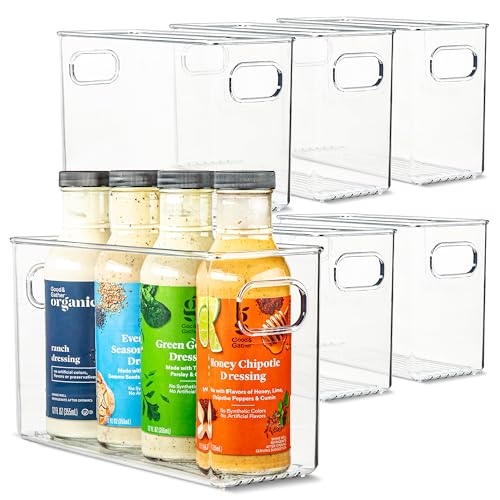 Plastic Food Storage 6 Pack Clear Container Bin with Handles for Organizing Kitchen (6 Count)