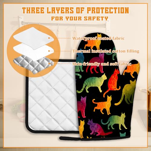 Funny Colorful Cat Oven Mitts and Pot Holders Set (4 Count)