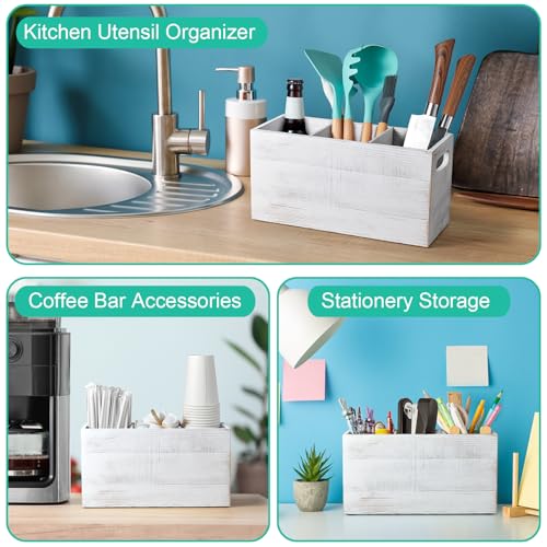 Rustic White Utensil Holder with Removable Divider