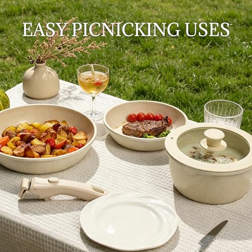 Ceramic Cookware Set Non Stick 8Pcs Pots and Pans Set Detachable Handle Induction Kitchen Cooking Set with Frying Pans Oven Dishwasher Safe