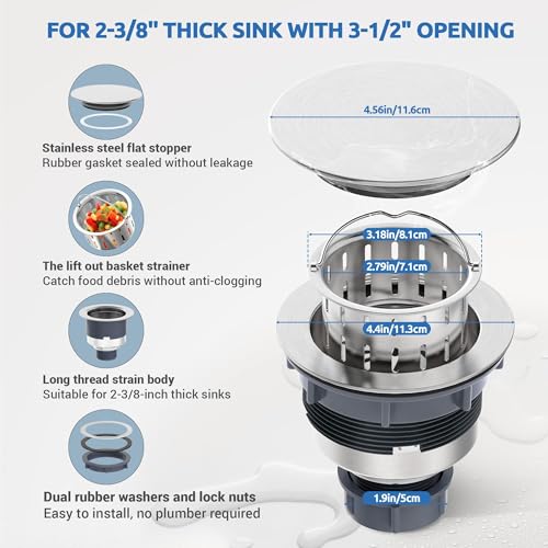 Kitchen Sink Drain Assembly with Removable Deep Basket Strainer