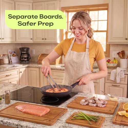 Wooden Cutting Boards for Kitchen Meal Prep & Serving (4 Count)