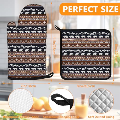 Bear Mountain Oven Mitts and Vintage Rustic Pot Holders Sets 4Pcs