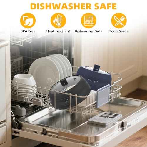 2 Pack Microwave Splatter Cover Glass Guard Lid with Collapsible Silicone for Food Pot Plate 8.5 inch and 9.8 inch Black (2 Count)