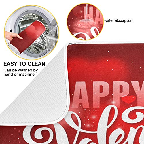 Happy Valentine's Day Bling Light Red Hearts Dish Drying Mat for Kitchen Counter Absorbent Microfiber Large Drying Pad Dish mats for Kitchen Countertops 18 x 24 Inch