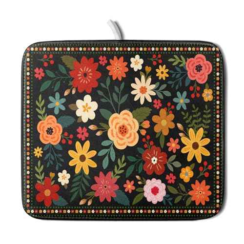Boho Floral Dish Drying Mat 16x18 Inch Colorful Flower Dishes Dry Mats Absorbent Washable Drainer Rack Pad Protective Kitchen Counter Decor