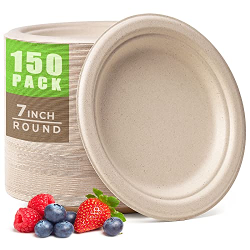 Small Paper Plates 7 Inch 150 Pack Compostable Dessert Plates (150 Count)