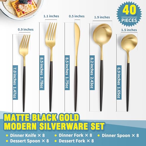 Matte Black Gold Silverware Set for 8 (40 Count)