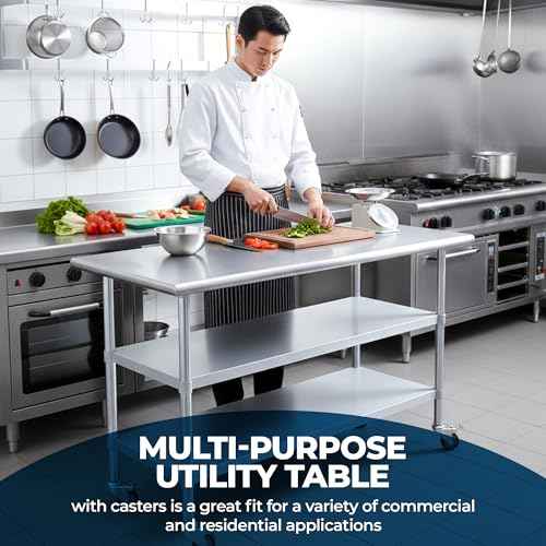 Stainless Steel Work Table with 2 Shelves and Casters
