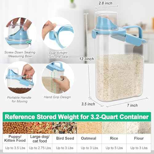 2 Pack Rice Container Cereal Storage Container 3.2 Quarts (2 Count)