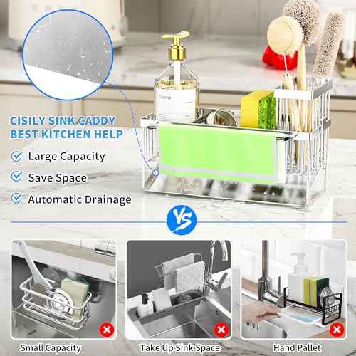 Kitchen Sink Caddy Organzier with High Brush Holder